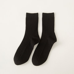 Men's socks fall in tube socks on cotton socks, simple color bar art trendy socks F Black 1