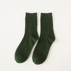 Men's socks fall in tube socks on cotton socks, simple color bar art trendy socks F Green 9