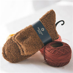 冬季男士珊瑚绒袜子保暖睡眠睡觉袜加厚成人半边绒家居地板袜加绒 均码 咖啡色