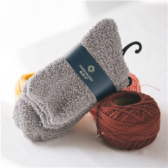 Winter men's coral velvet socks, warm sleep, sleeping socks thickening adult half floor, home floor socks and velvet F Light grey