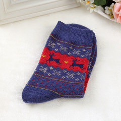 Autumn and winter Korean cotton socks, warm rabbit wool socks, ladies long socks, thickening men's socks, towels, middle hose socks F Fawn thick Navy