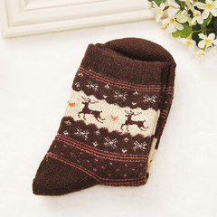 Autumn and winter Korean cotton socks, warm rabbit wool socks, ladies long socks, thickening men's socks, towels, middle hose socks F Fawn coffee