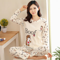 Casual cotton pajamas, women's autumn big size long sleeve trousers set, Korean lady's Cotton autumn winter cartoon home wear M code (weight 80-100 Jin) W887: long sleeved suit