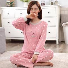 Casual cotton pajamas, women's autumn big size long sleeve trousers set, Korean lady's Cotton autumn winter cartoon home wear M code (weight 80-100 Jin) Embroidered bear: long sleeve suit