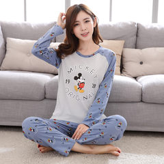 Casual cotton pajamas, women's autumn big size long sleeve trousers set, Korean lady's Cotton autumn winter cartoon home wear M code (weight 80-100 Jin) W886 Mickey: long sleeved suit