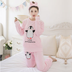 The flannel pajamas are sweet and lovely. The Korean version of the thickened coral velvet home suit can be worn out by long sleeves M (150-158 cm) collection priority shipment honeydew