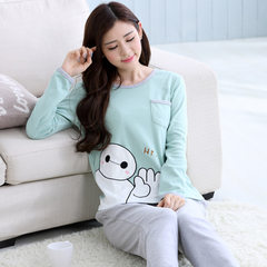 Spring and winter pajamas, women's pure cotton long sleeve head, lovely Korean Edition women's clothing, large code leisure home clothing set Female M Waving big white