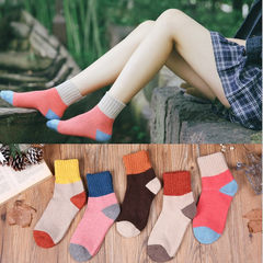 Korean women socks in autumn and winter, Japan Korean Institute of Japanese wind cylinder wool yarn thickening long cylinder 5XL (280 Jin) Candy color 5 Double Pack