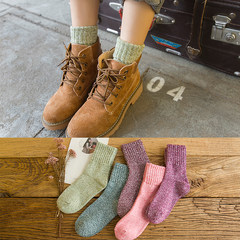 Thick socks cotton socks, children socks. Autumn and winter wind in winter with retro female cashmere socks The whole shop may choose one more and then reduce 5 yuan Women socks - thickening - pure color retro 5 Double Pack