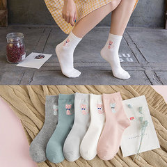Cotton socks socks children in autumn and winter, wind long socks female Korean Korean winter Japanese all-match tide Buy one group and send one group (10 pairs altogether) 12137 medium canister pure white kitten