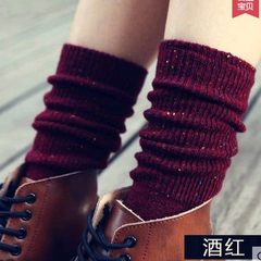 Pile of thick line tube female pure cotton socks socks in winter in South Korea heap retro Japanese stockings short boots socks socks. 5XL (280 Jin) Color point wine red