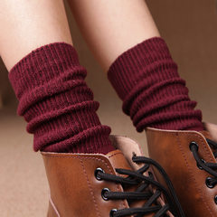 Pile of thick line tube female pure cotton socks socks in winter in South Korea heap retro Japanese stockings short boots socks socks. 5XL (280 Jin) Pure color wine red