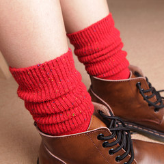 Pile of thick line tube female pure cotton socks socks in winter in South Korea heap retro Japanese stockings short boots socks socks. 5XL (280 Jin) Color point red