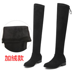 Elastic knee boots boots boots boots single spring and autumn shoes 2017 new high boots boots Flat Boots children Thirty-eight After black velvet and bandage