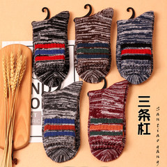 Socks, ladies, Korean wool thickening, winter super thick warmth, autumn winter college wind cotton tube wool 5XL (280 Jin) Three bar men, five double pack