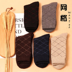 Socks, ladies, Korean wool thickening, winter super thick warmth, autumn winter college wind cotton tube wool 5XL (280 Jin) Grid men's five double pack