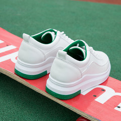 White shoes 2017 new all-match Korean students increased in summer and autumn thick leather Street tide white shoes Thirty-eight Green (white background)
