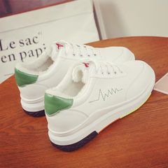 White shoes 2017 new all-match Korean students increased in summer and autumn thick leather Street tide white shoes Thirty-eight Green [color bottom with cotton]