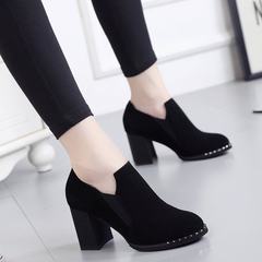 High heels children autumn shoes 2017 new tide fall shoes shoes rough heels British Korean all-match Europe Thirty-eight black