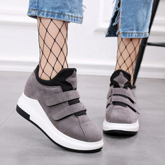 Korean female sports shoes fall 2017 new thick bottom female muffin bottom increased travel shoes casual shoes Harajuku Share the circle of friends, send more after the thread Light gray Velcro