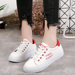 In the autumn of 2017 new all-match embroidery white shoes casual shoes breathable shoes leather soled Korean student shoes Thirty-eight Red money