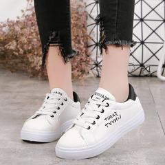 In the autumn of 2017 new all-match embroidery white shoes casual shoes breathable shoes leather soled Korean student shoes Thirty-eight Black thin money