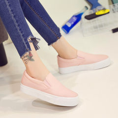 2017 autumn new style happy shoes female Korean version leisure canvas shoes, British thick bottom lazy shoes, one foot push female shoes Thirty-eight Pink