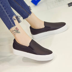 2017 autumn new style happy shoes female Korean version leisure canvas shoes, British thick bottom lazy shoes, one foot push female shoes Thirty-eight black