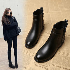 Female boots boots boots 40 new Martin 2017 spring and autumn all-match 41 flat 43 winter boots shoes code Thirty-eight Black (Bo Maorong)