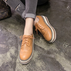 Platform shoes thick bottom in the autumn of 2017 new Korean female white shoe all-match muffin bottom shoes students British Wind tide Thirty-four Light brown tassels