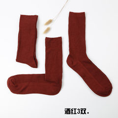 Special offer every day piles of cotton socks and socks Korea female Korean Harajuku line socks in tube all-match mori 5XL (280 Jin) Wine red 3 pairs