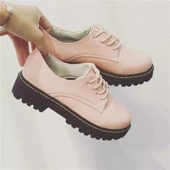 Autumn shoes, retro leather shoes, women's new 2017, New England College, thick soles, single shoes, flat shoes with low soles Thirty-eight Pink inner sheet