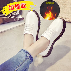 Autumn shoes, retro leather shoes, women's new 2017, New England College, thick soles, single shoes, flat shoes with low soles Thirty-eight White (inside with cotton)