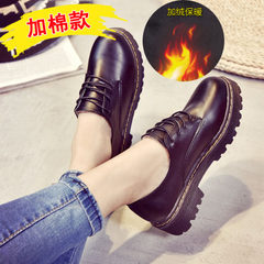 Autumn shoes, retro leather shoes, women's new 2017, New England College, thick soles, single shoes, flat shoes with low soles Thirty-eight Black (inside with cotton)