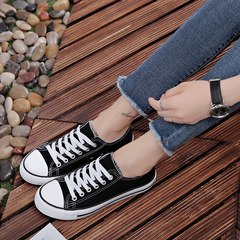 Ins canvas shoes Korean female students fall 2017 new all-match chic white shoes Harajuku wind ulzzang 39 (female) Classic paragraph - Black
