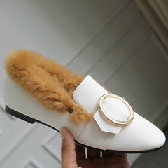 Doug shoes with soft sister cashmere small leather shoes 17 new fall buckle shoes flat Harajuku size British style shoes Thirty-eight The white rabbit upgrade round buckle