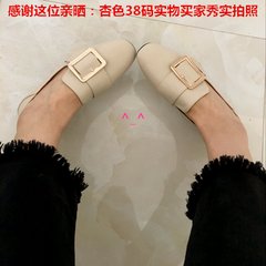 Doug shoes with soft sister cashmere small leather shoes 17 new fall buckle shoes flat Harajuku size British style shoes Thirty-eight Square Beige