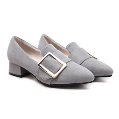 British style shoes fall 2017 new tip with thick with Korean plus velvet shoes in winter all-match high-heeled shoes Forty Grey cashmere