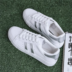 Based all-match autumn white shoe shoes Korean 2017 new canvas shoes white shoes sports shoes in students Thirty-eight silver
