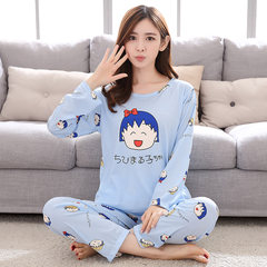 Pajamas women autumn and winter cotton long sleeves add fat, add fat MM200 Jin, cute cartoon home wear suit [standard L] 100-120 pounds recommended Light blue