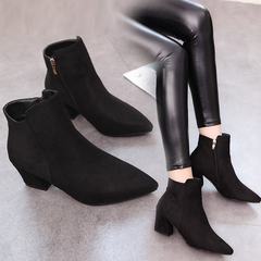 2017 spring and autumn new Martin boots female Korean cashmere boots boots with high heel thin matte female boots Thirty-eight Black [light plate]