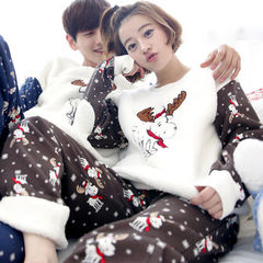 Coral flannel pajamas, winter and winter Plush flannel, sweet cute cartoon warm home wear plus velvet suit M [suggestion 80-100 Jin] Christmas deer