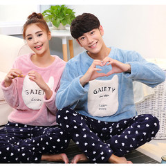 Every day special lovers pajamas, women's winter and winter flannel lovely cartoon male lady coral velvet pajamas women's home wear L (female 90-110 Jin) Cat and rabbit