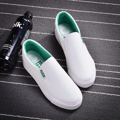 In the autumn of 2017 new shoes white shoes all-match canvas shoes shoes slip-on Korean pedal flat white shoes Thirty-eight White and green