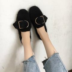 2017 new autumn Maomao shoes female flat shallow mouth shoe Doug Korean fashion buckle shoes with thick all-match tide Thirty-eight black