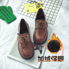 Small leather shoes all-match Korean female student ulzzang Harajuku Institute wind thick bottom shoes fall 2017 new tide Thirty-eight Light brown (with NAP)