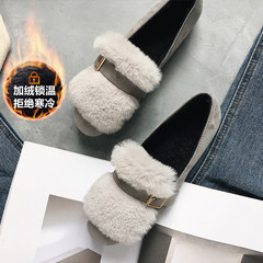 Autumn shoes 2017 new Korean all-match plus Doug flat shoes cashmere Maomao shoes pedal leisure shoes Thirty-eight Cashmere grey