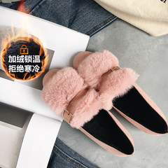 Autumn shoes 2017 new Korean all-match plus Doug flat shoes cashmere Maomao shoes pedal leisure shoes Thirty-eight Pink in velvet