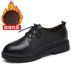 In the autumn of 2017 new small leather shoes all-match female Korean students in British black dress shoes retro round thick bottom Thirty-eight Black velvet
