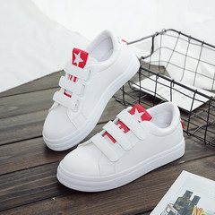 2017 summer and autumn new flat Velcro white shoes sports shoes all-match Korean students leather casual shoes Thirty-eight gules
